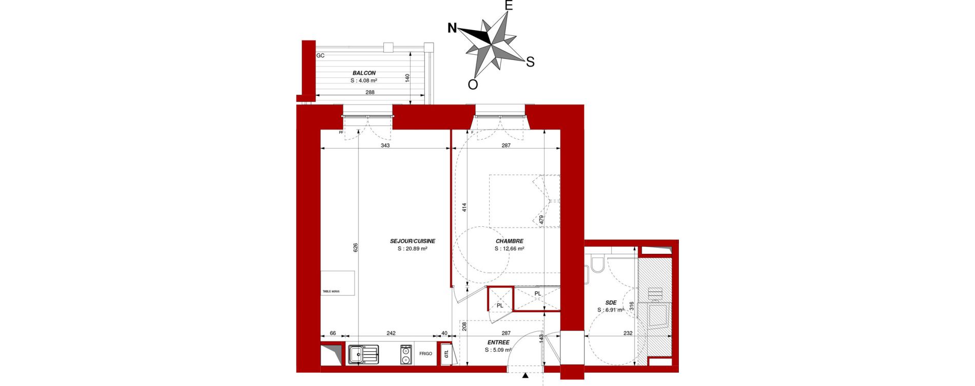 Appartement T2 de 45,54 m2 &agrave; Ch&acirc;tellerault Centre