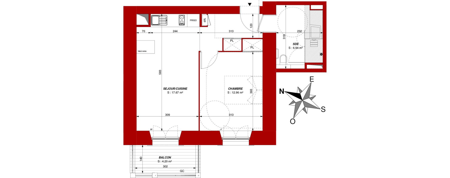 Appartement T2 de 42,38 m2 &agrave; Ch&acirc;tellerault Centre