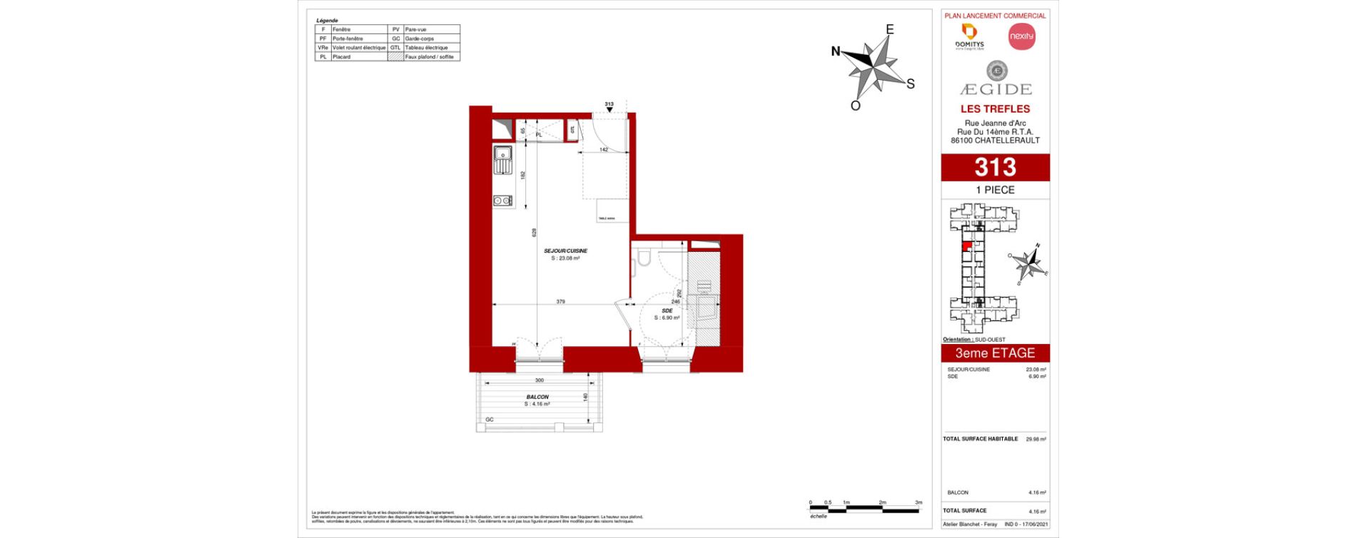 Appartement T1 de 29,98 m2 &agrave; Ch&acirc;tellerault Centre