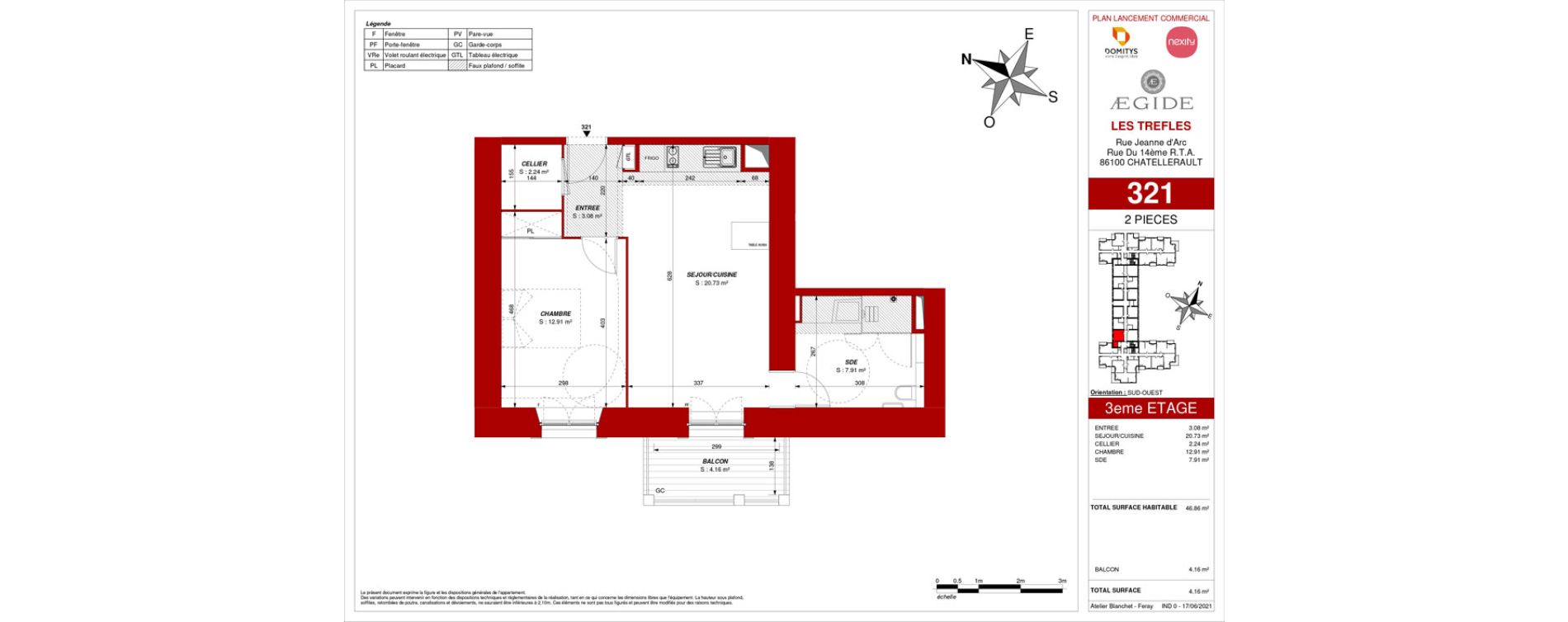Appartement T2 de 46,86 m2 &agrave; Ch&acirc;tellerault Centre