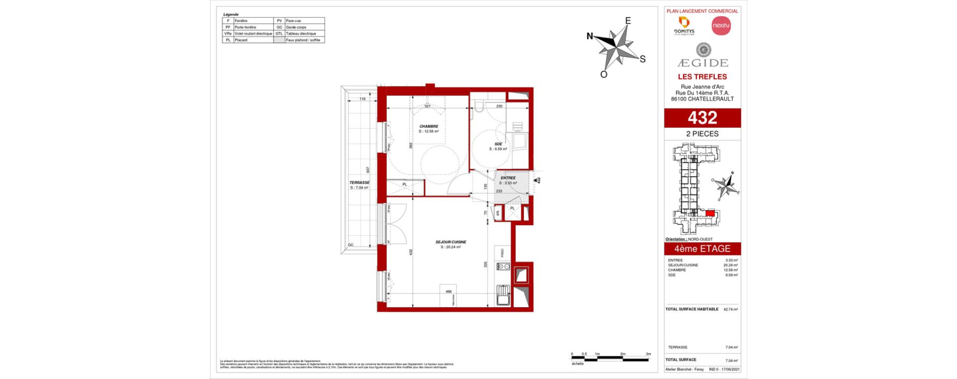 Appartement T2 de 42,74 m2 &agrave; Ch&acirc;tellerault Centre