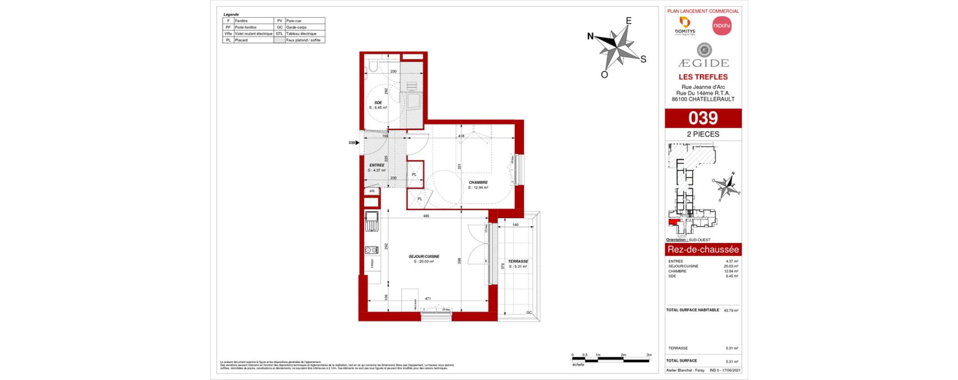 Appartement T2 de 43,79 m2 &agrave; Ch&acirc;tellerault Centre