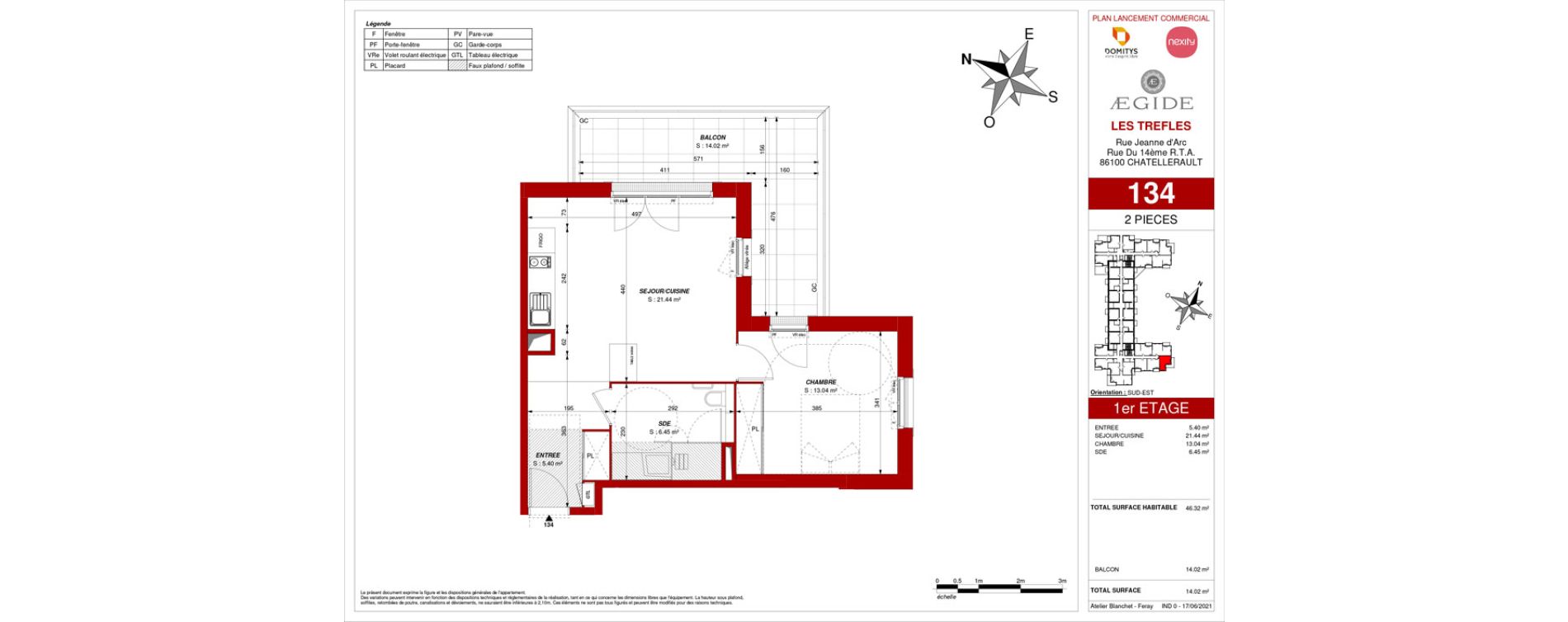 Appartement T2 de 46,32 m2 &agrave; Ch&acirc;tellerault Centre