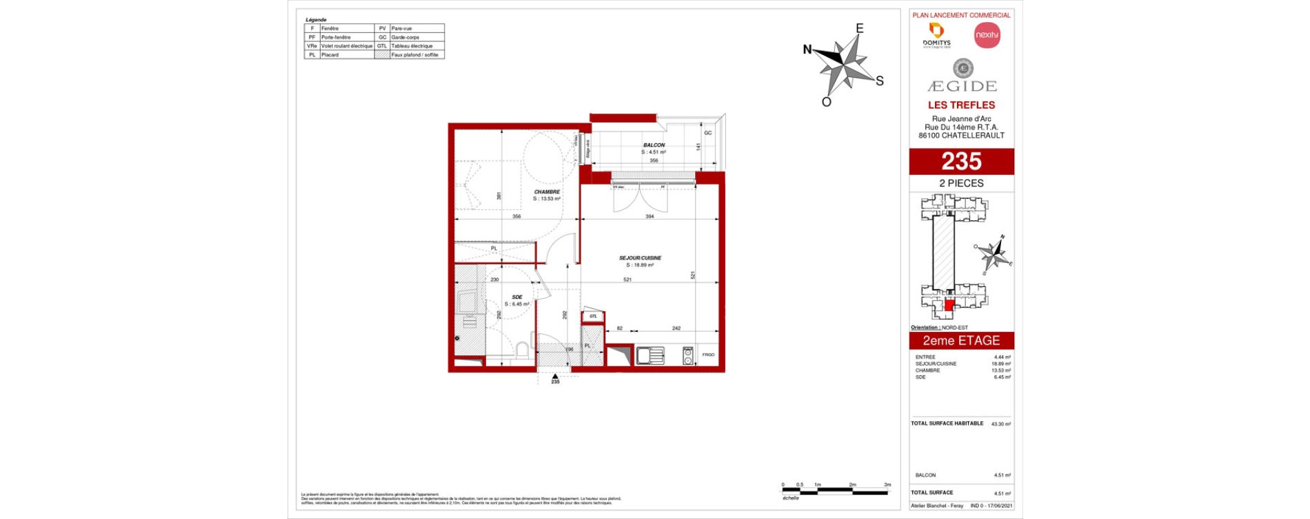 Appartement T2 de 43,30 m2 &agrave; Ch&acirc;tellerault Centre