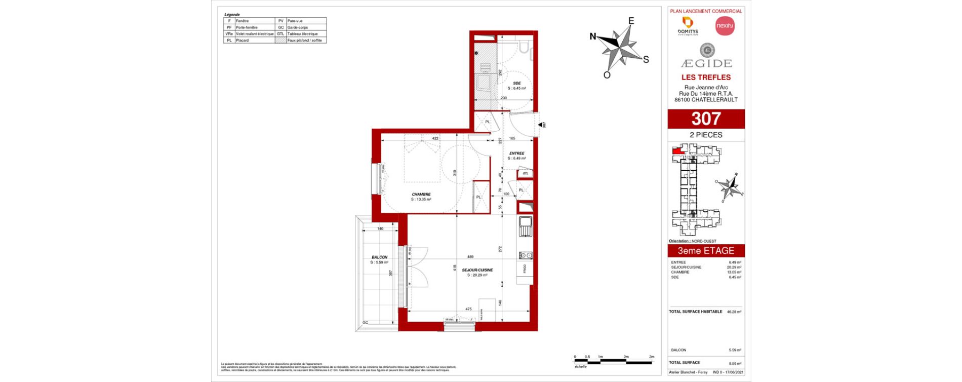 Appartement T2 de 46,28 m2 &agrave; Ch&acirc;tellerault Centre