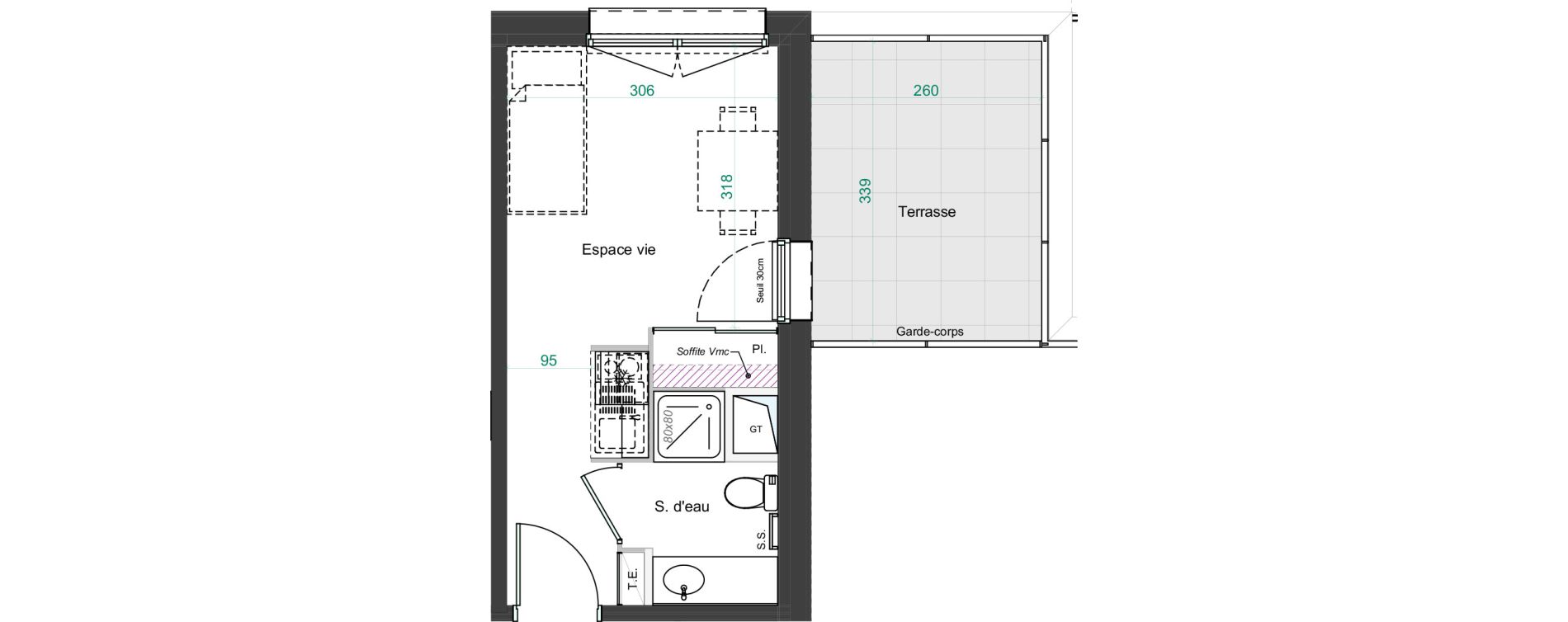 Appartement T1 de 18,28 m2 &agrave; Poitiers La gibauderie