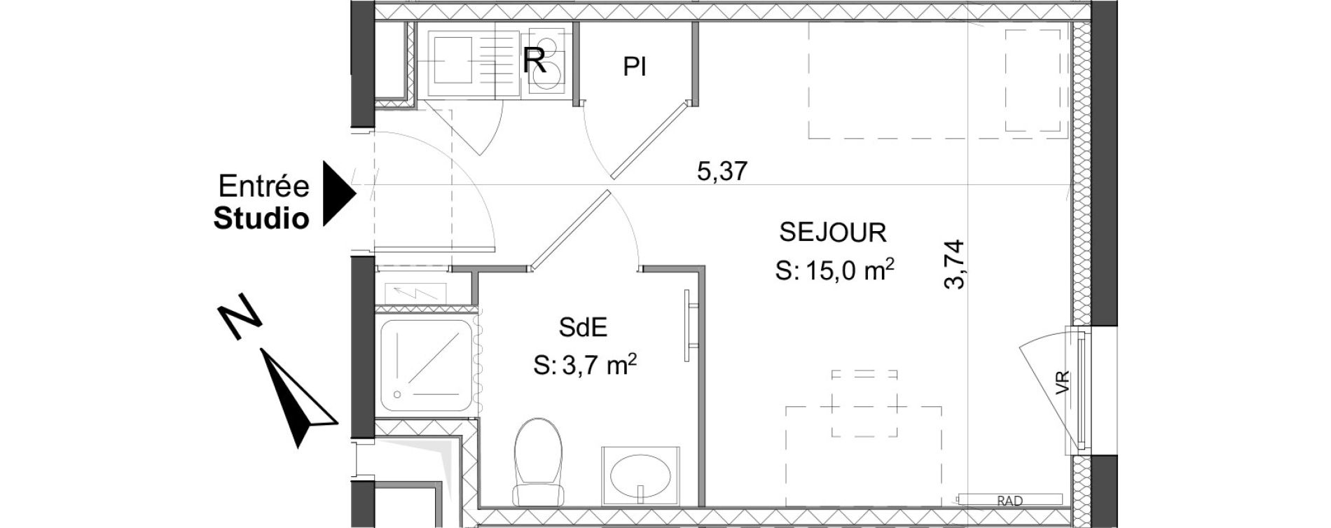 Appartement T1 de 18,70 m2 &agrave; Poitiers Le pont neuf