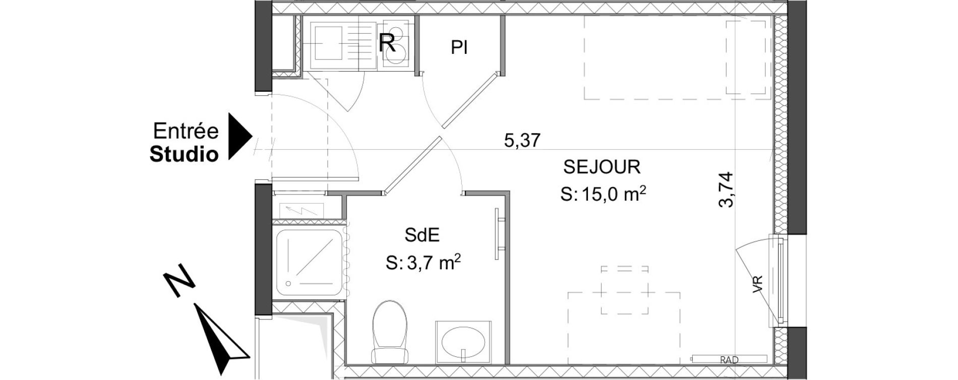 Appartement T1 de 18,70 m2 &agrave; Poitiers Le pont neuf