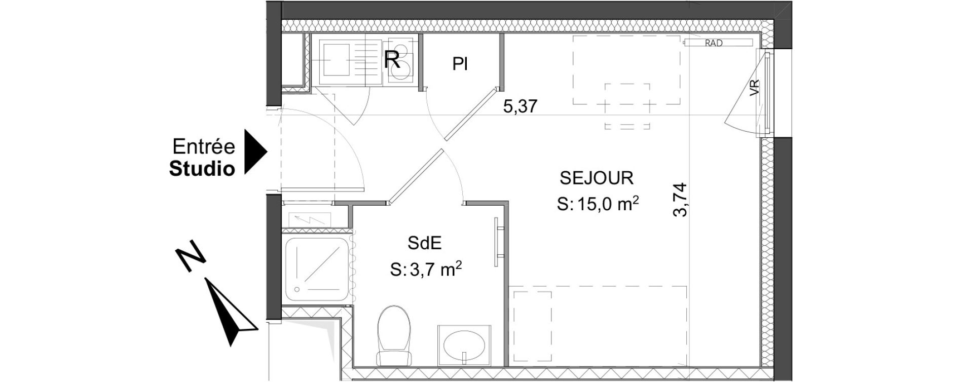 Appartement T1 de 18,70 m2 &agrave; Poitiers Le pont neuf