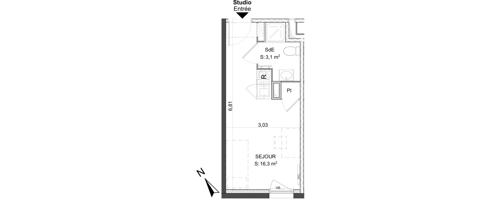 Appartement T1 de 19,40 m2 &agrave; Poitiers Le pont neuf