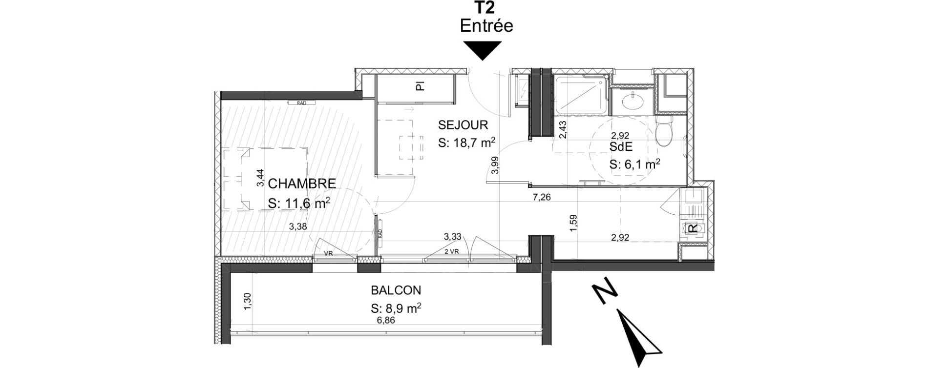 Appartement T2 de 36,40 m2 &agrave; Poitiers Le pont neuf
