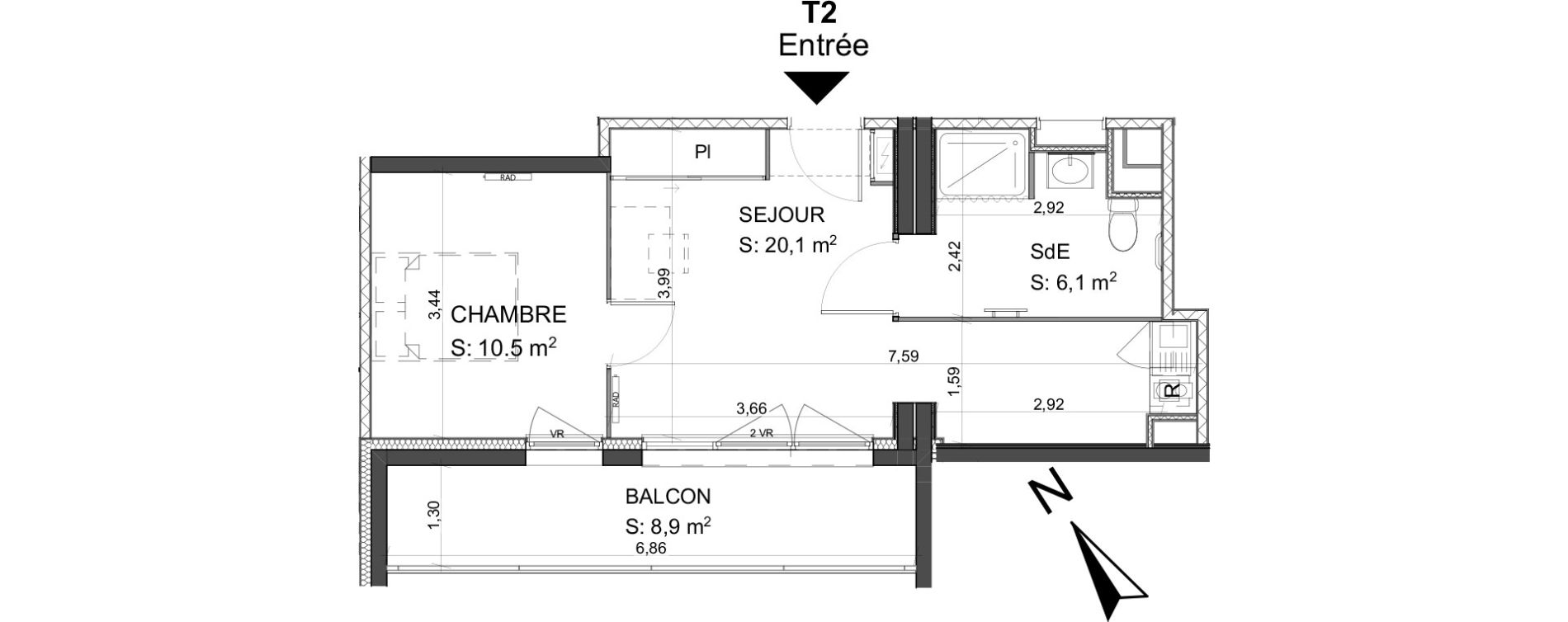 Appartement T2 de 36,70 m2 &agrave; Poitiers Le pont neuf