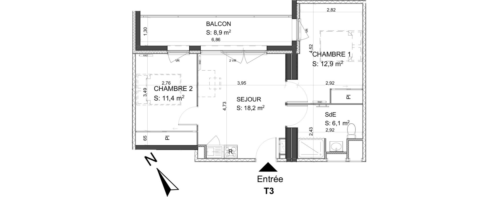 Appartement T3 de 48,60 m2 &agrave; Poitiers Le pont neuf