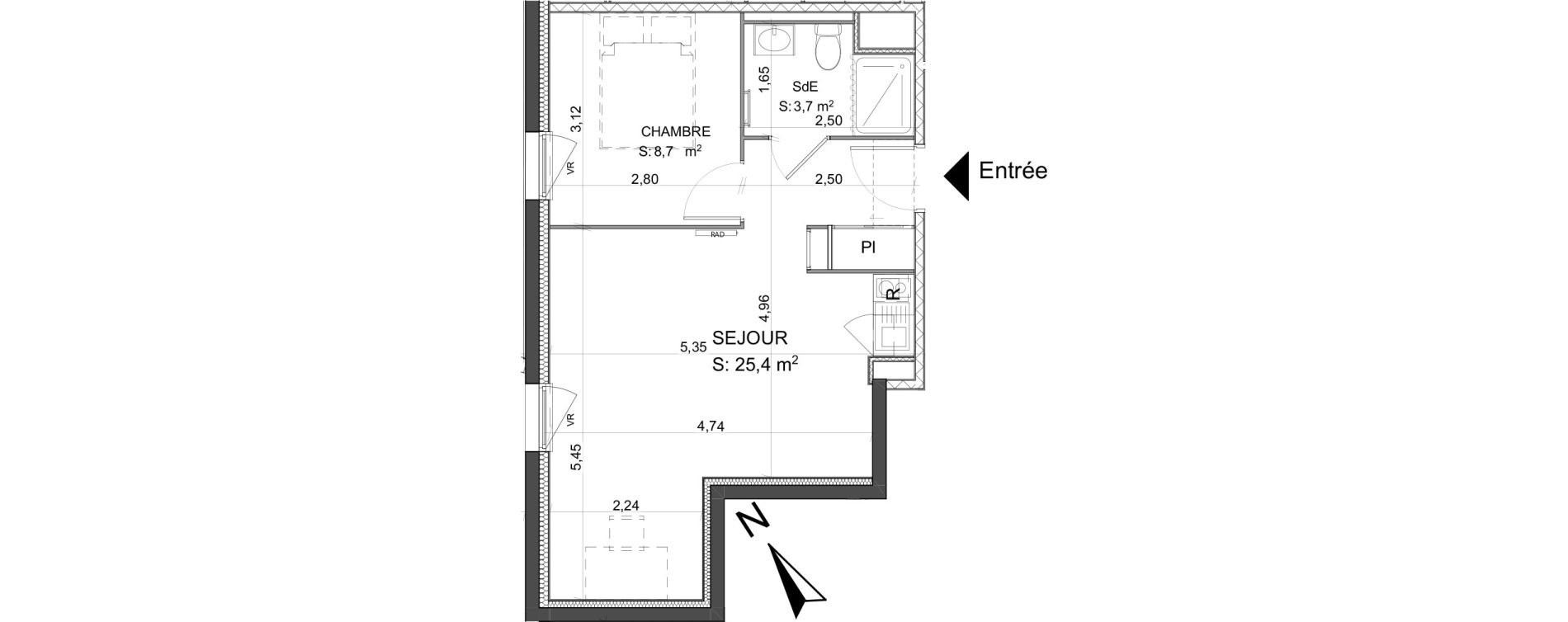 Appartement T2 de 37,80 m2 &agrave; Poitiers Le pont neuf