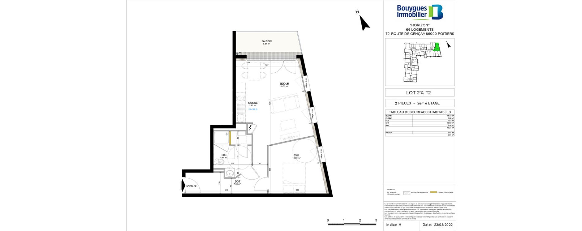 Appartement T2 de 45,24 m2 &agrave; Poitiers Grand maison