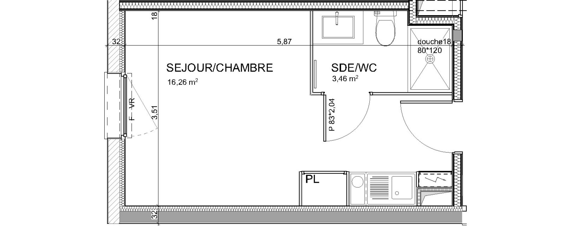 Appartement T1 de 19,72 m2 &agrave; Poitiers Poitiers beaulieu