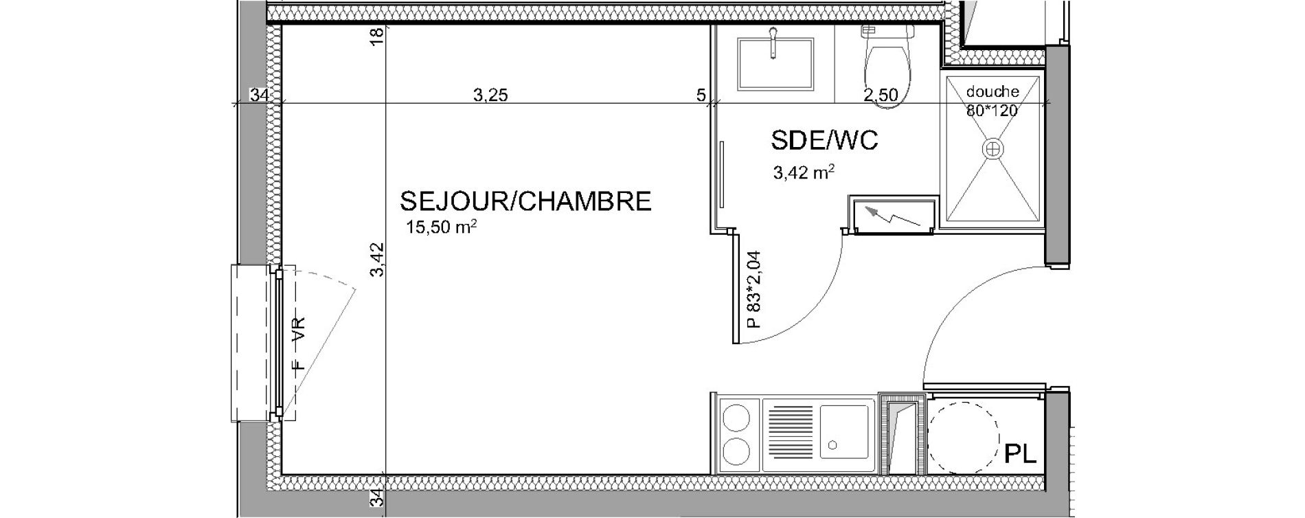 Appartement T1 de 18,92 m2 &agrave; Poitiers Poitiers beaulieu
