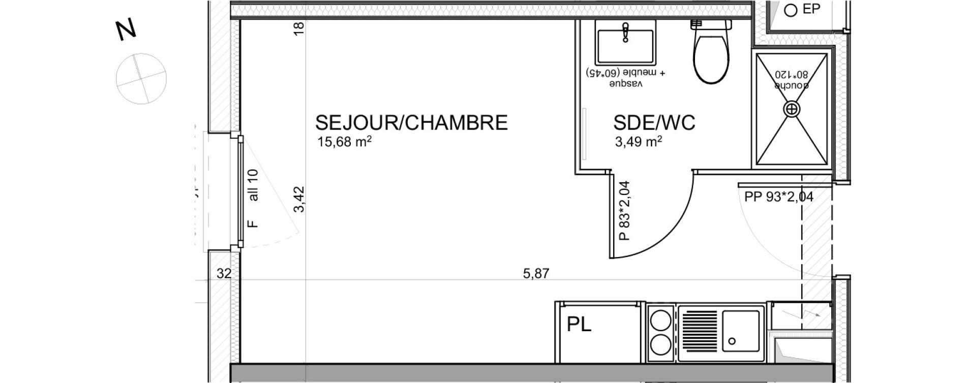 Appartement T1 de 19,17 m2 &agrave; Poitiers Poitiers beaulieu