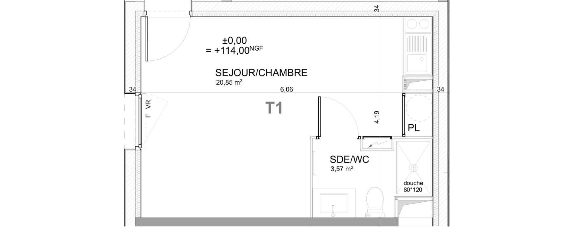 Appartement T1 de 24,42 m2 &agrave; Poitiers Poitiers beaulieu