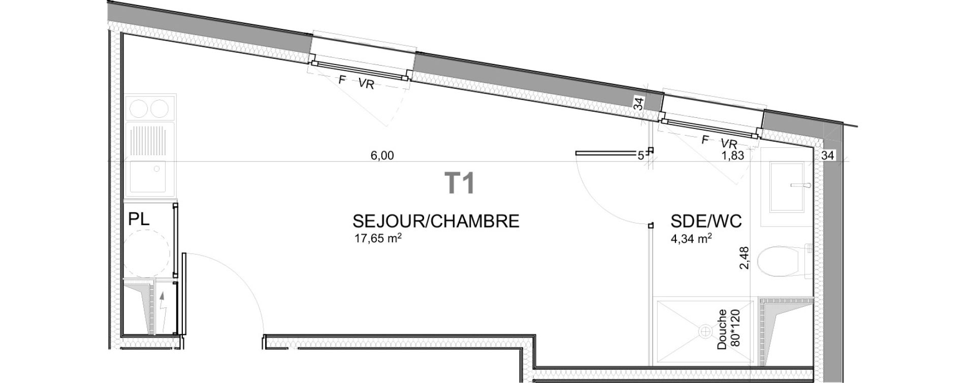 Appartement T1 de 21,99 m2 &agrave; Poitiers Poitiers beaulieu