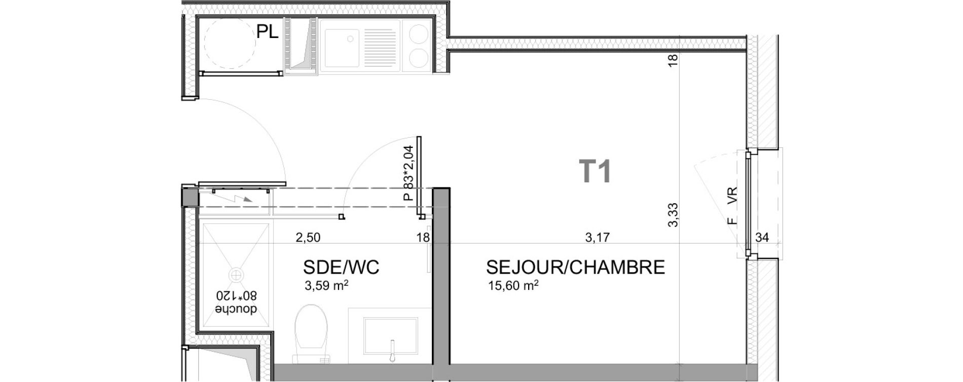 Appartement T1 de 19,19 m2 &agrave; Poitiers Poitiers beaulieu