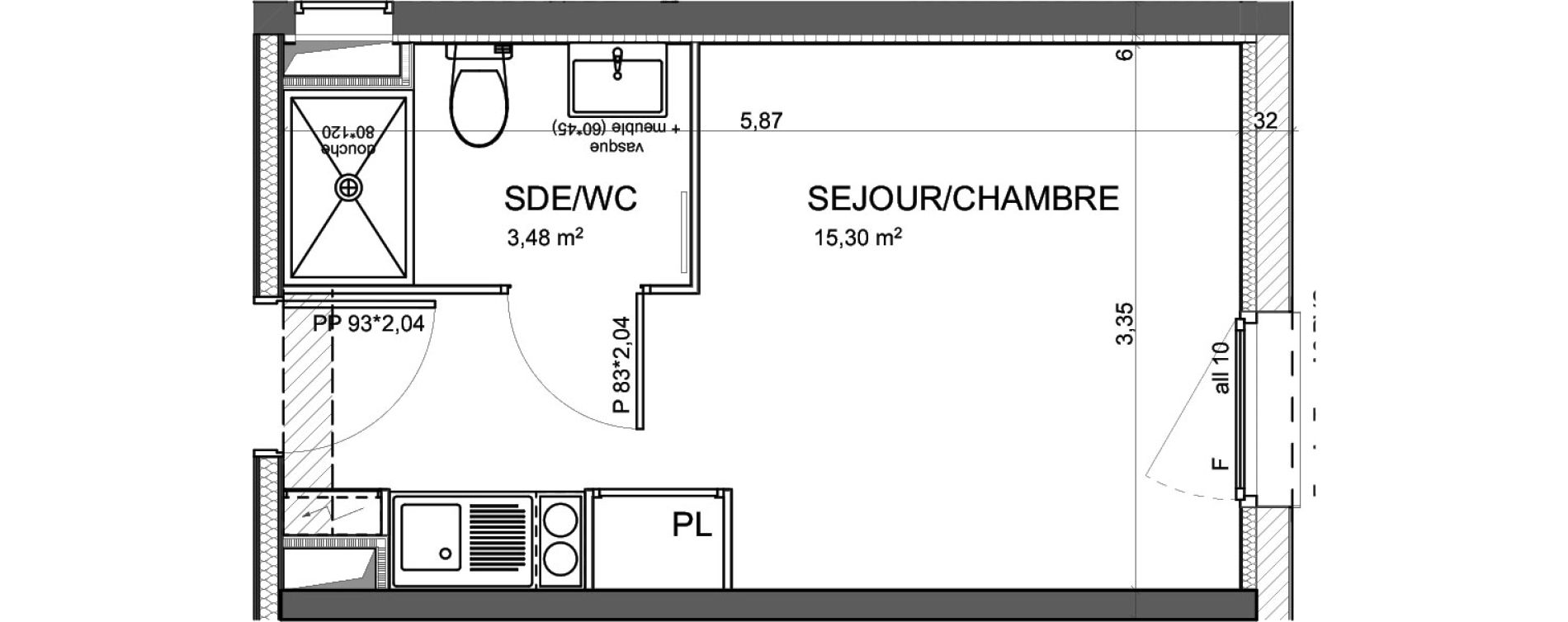 Appartement T1 de 18,78 m2 &agrave; Poitiers Poitiers beaulieu