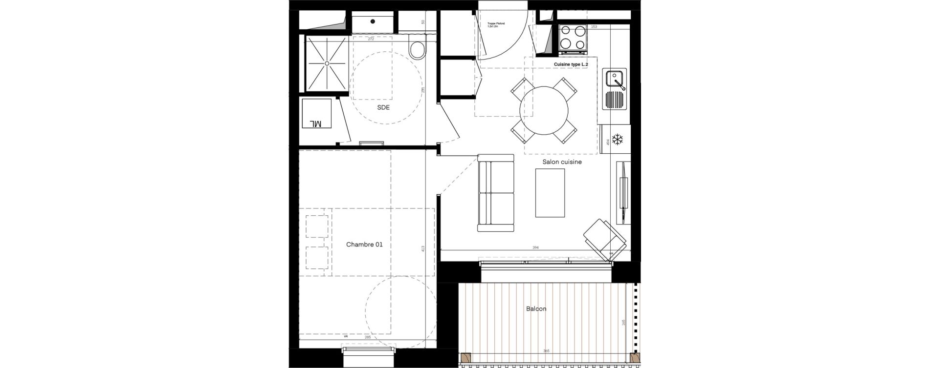 Appartement T2 de 38,52 m2 &agrave; Poitiers La gibauderie