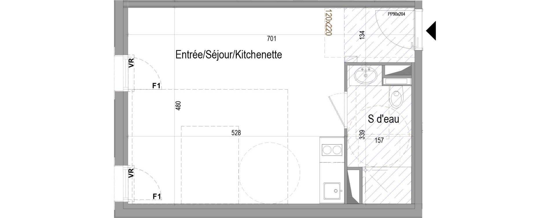 Appartement T1 meubl&eacute; de 32,19 m2 &agrave; Poitiers Saint eloi - breuil mingot