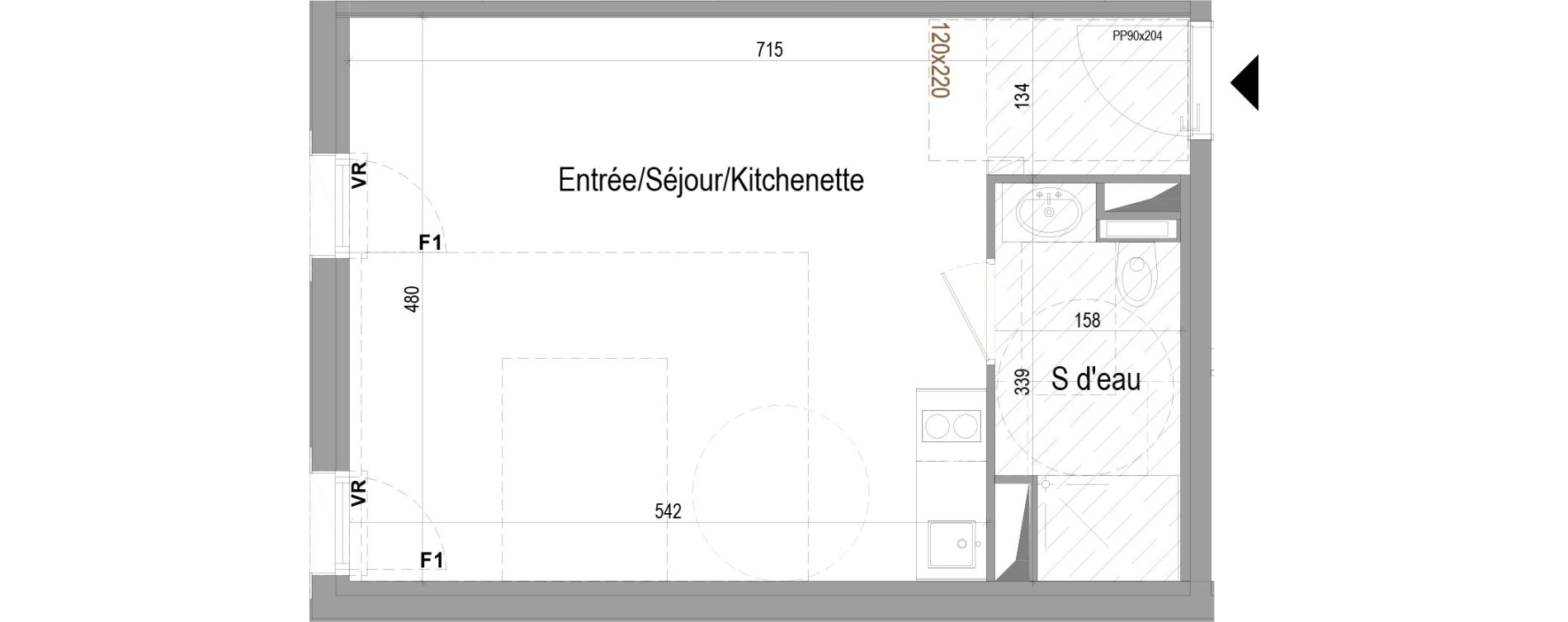 Appartement T1 meubl&eacute; de 32,88 m2 &agrave; Poitiers Saint eloi - breuil mingot