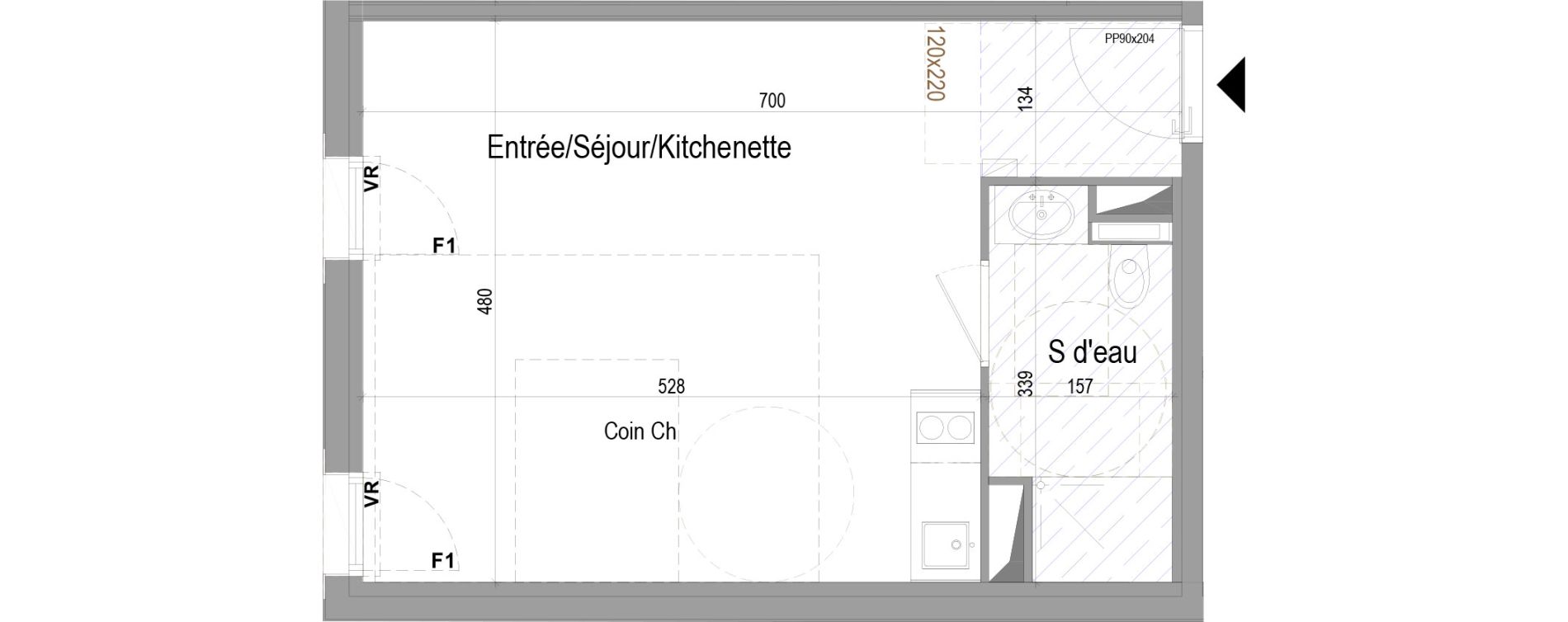 Appartement T1 meubl&eacute; de 32,19 m2 &agrave; Poitiers Saint eloi - breuil mingot