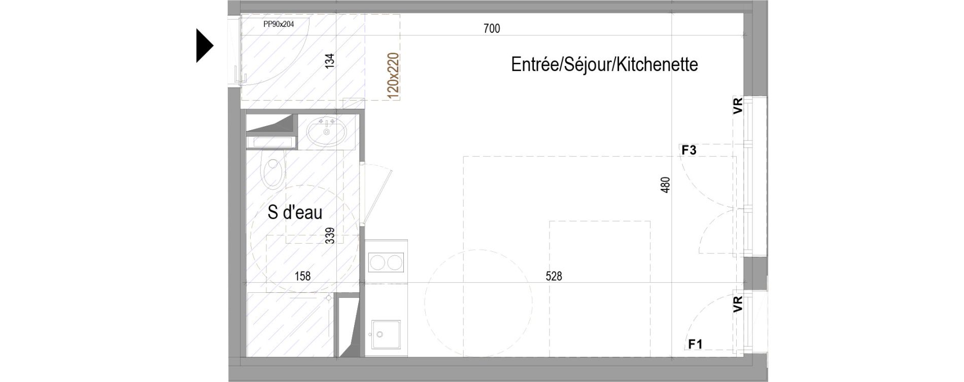 Appartement T1 meubl&eacute; de 32,18 m2 &agrave; Poitiers Saint eloi - breuil mingot