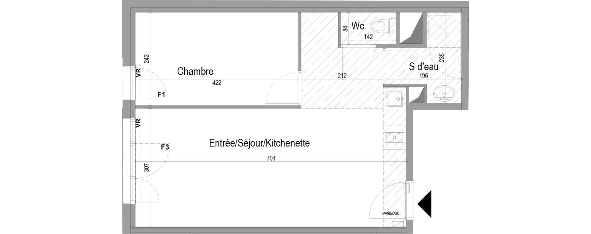 Appartement T2 meubl&eacute; de 40,61 m2 &agrave; Poitiers Saint eloi - breuil mingot