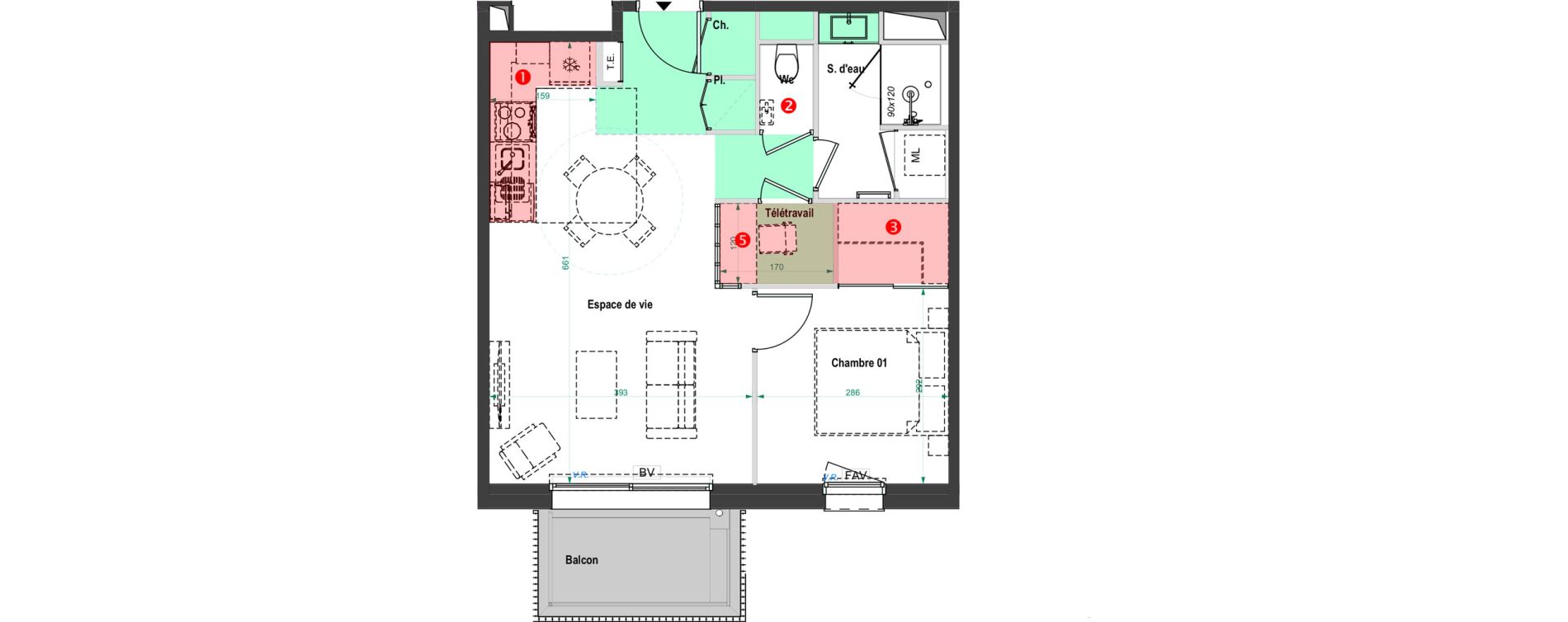 Appartement T2 de 45,34 m2 &agrave; Poitiers Trois cites