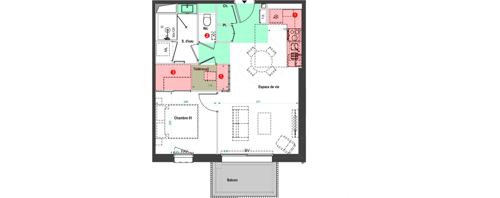Appartement T2 de 45,04 m2 &agrave; Poitiers Trois cites