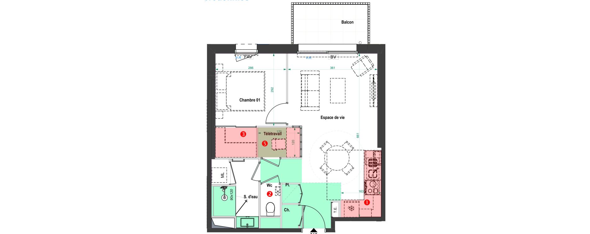 Appartement T2 de 44,12 m2 &agrave; Poitiers Trois cites