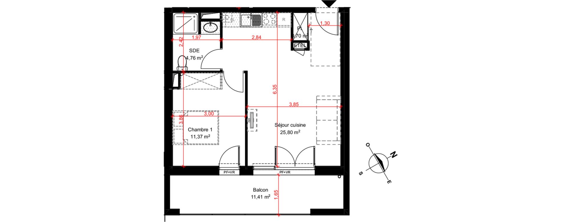 Appartement T2 de 42,63 m2 &agrave; Poitiers Le porteau