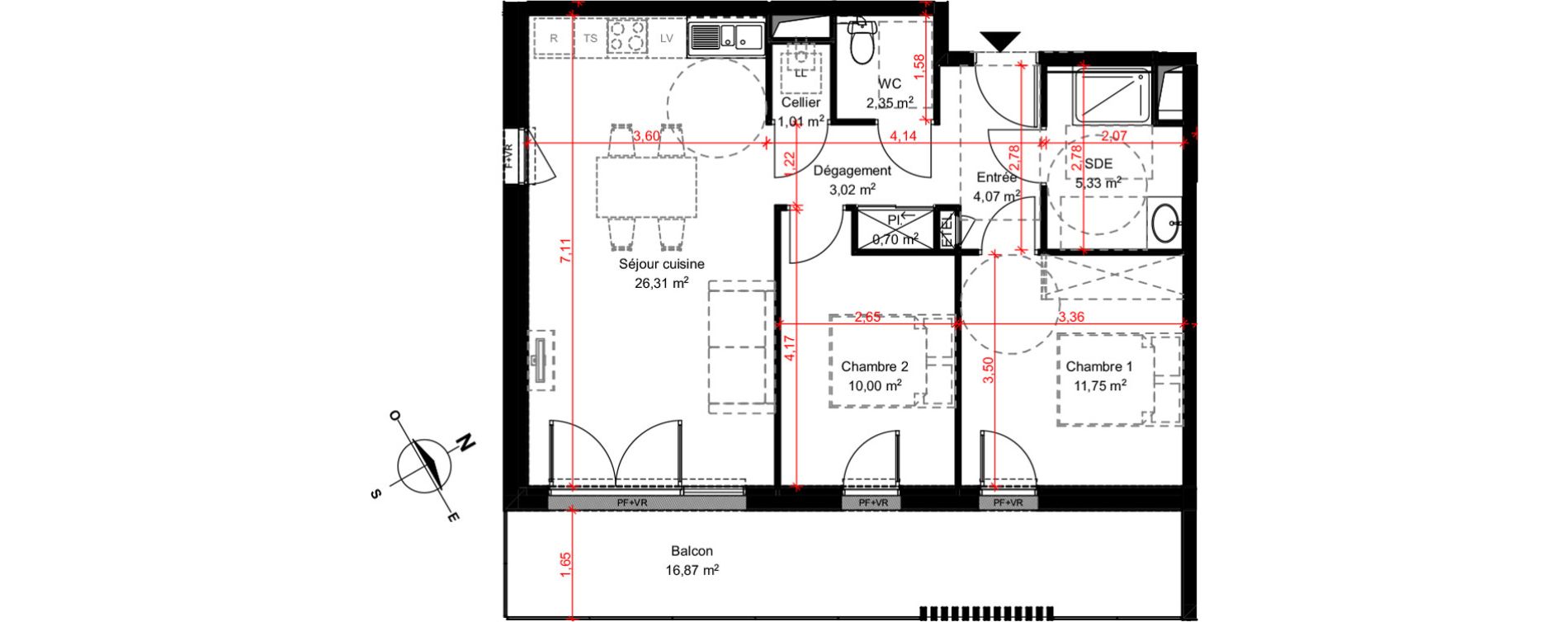 Appartement T3 de 64,54 m2 &agrave; Poitiers Le porteau