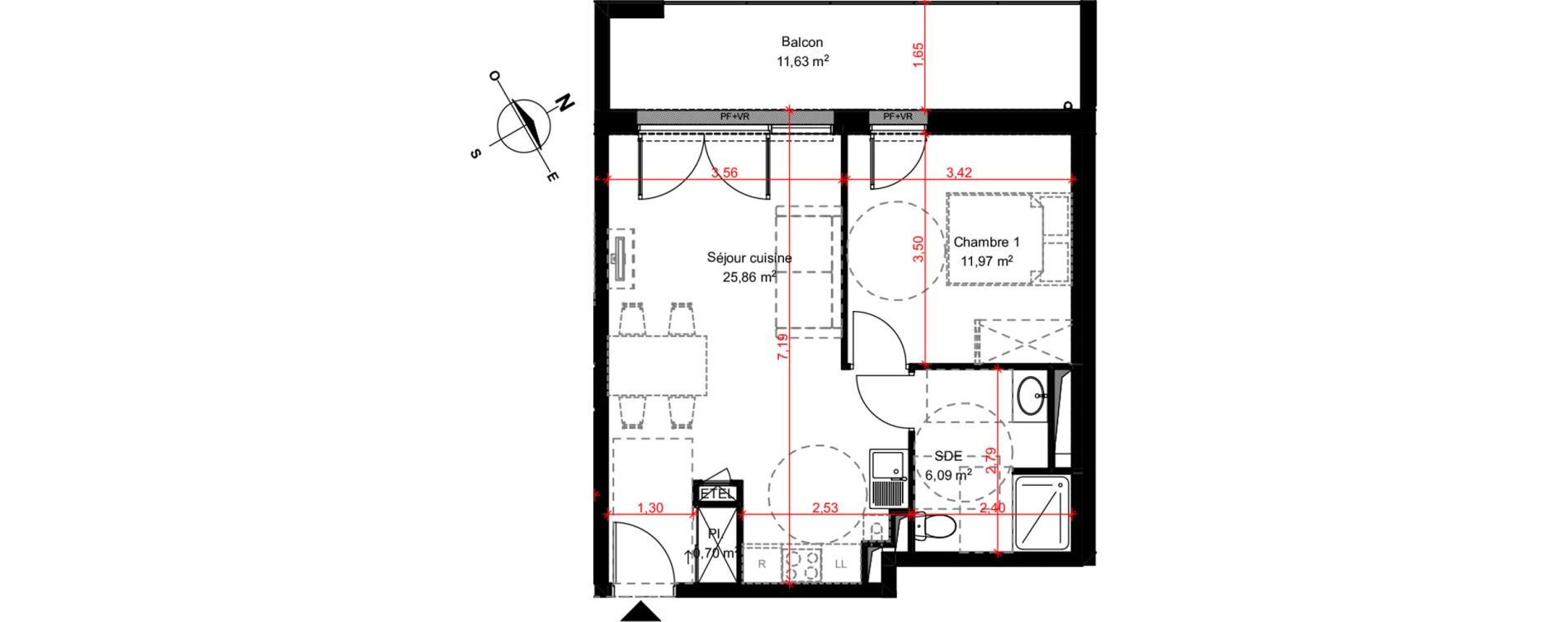 Appartement T2 de 44,62 m2 &agrave; Poitiers Le porteau