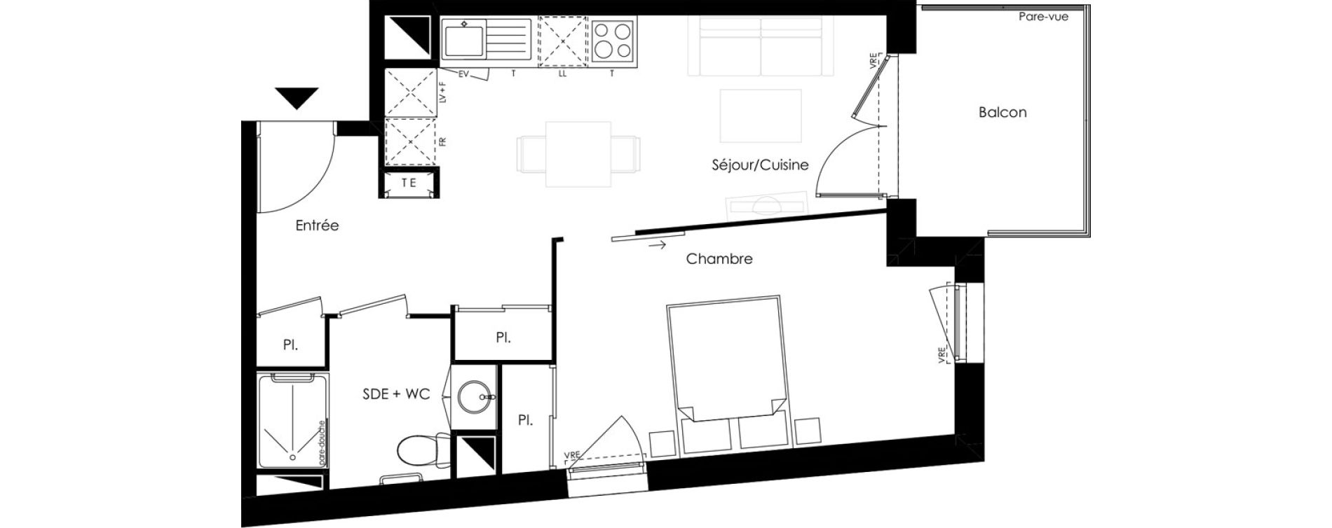 Appartement T2 meubl&eacute; de 41,00 m2 &agrave; Vouneuil-Sous-Biard Centre