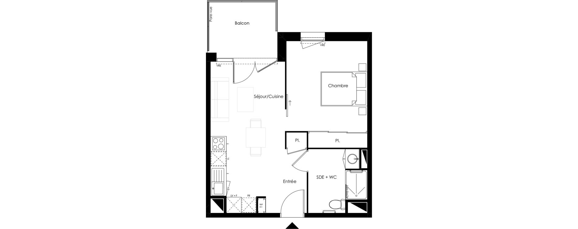 Appartement T2 meubl&eacute; de 40,50 m2 &agrave; Vouneuil-Sous-Biard Centre