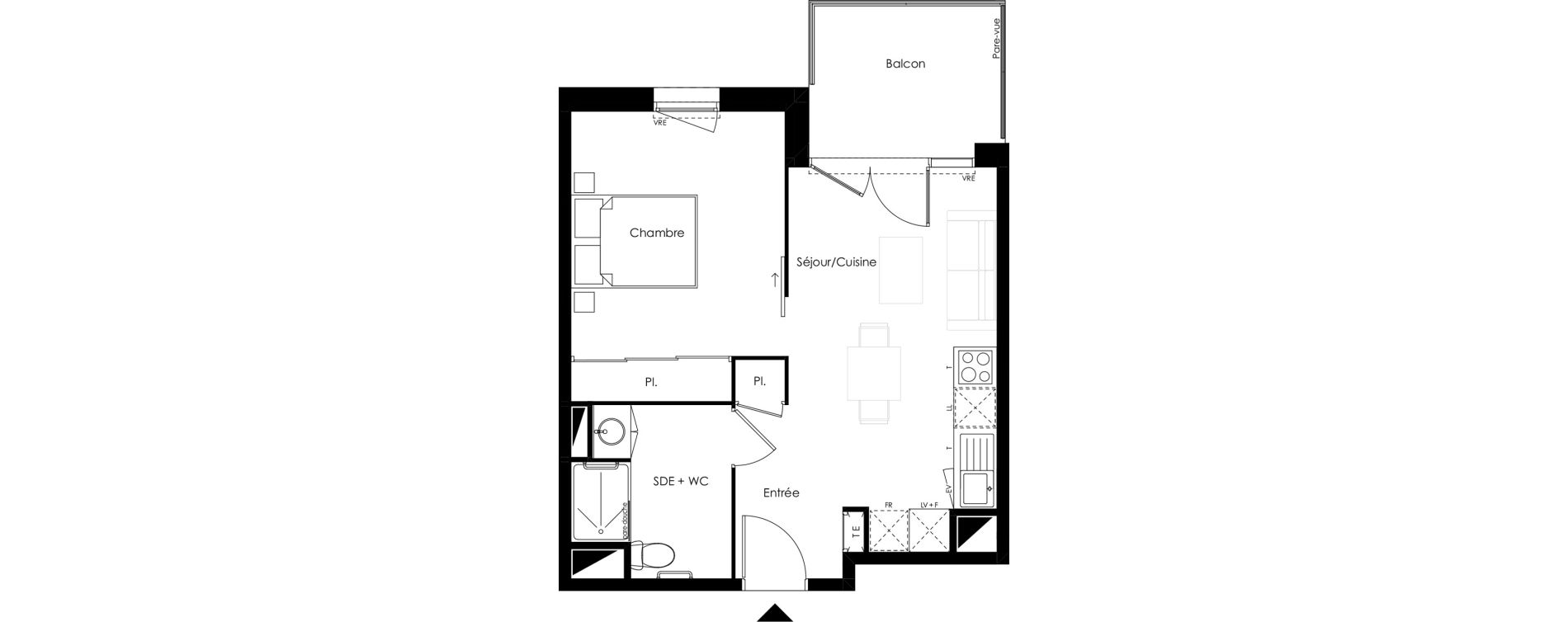 Appartement T2 meubl&eacute; de 39,50 m2 &agrave; Vouneuil-Sous-Biard Centre