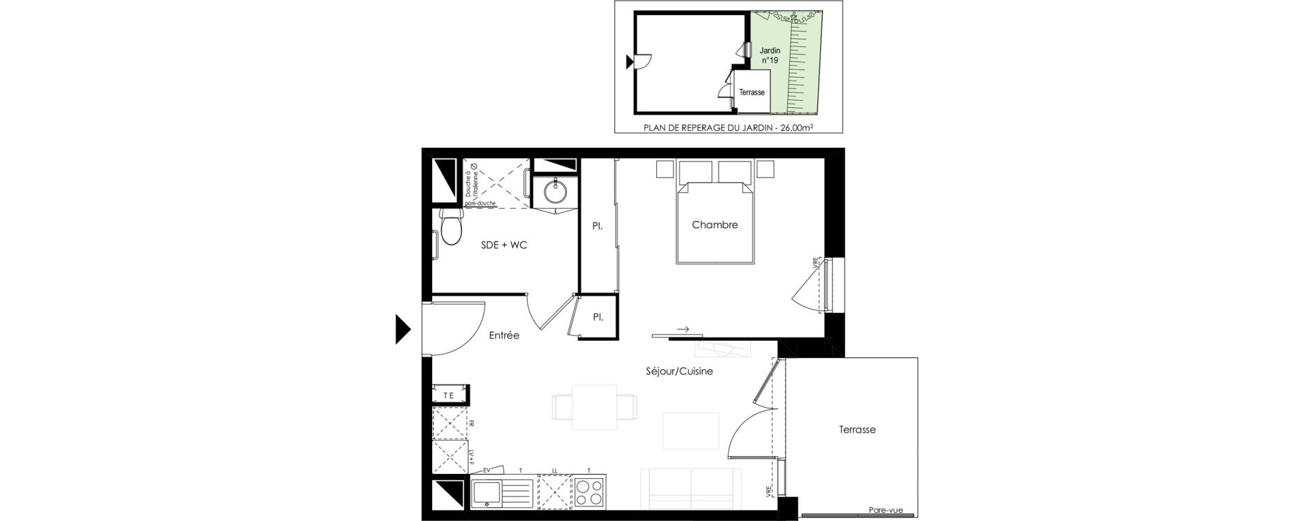 Appartement T2 meubl&eacute; de 39,90 m2 &agrave; Vouneuil-Sous-Biard Centre