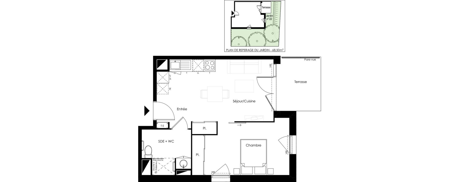 Appartement T2 meubl&eacute; de 40,55 m2 &agrave; Vouneuil-Sous-Biard Centre