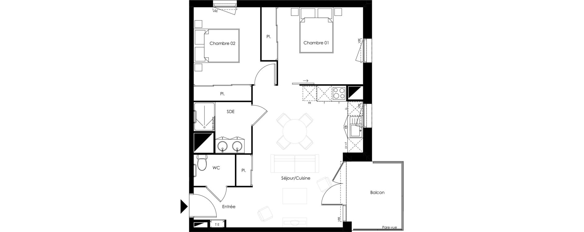 Appartement T3 meubl&eacute; de 59,05 m2 &agrave; Vouneuil-Sous-Biard Centre