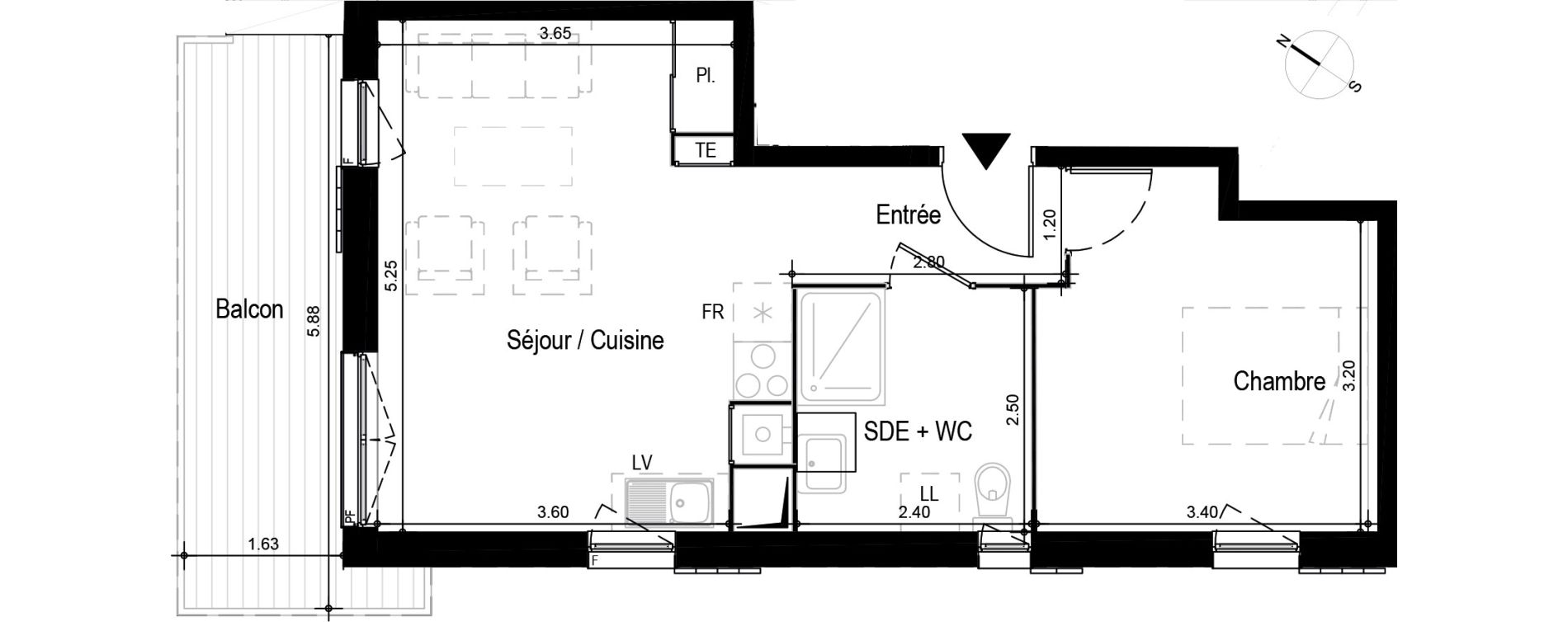 Appartement T2 meubl&eacute; de 41,79 m2 &agrave; Ax-Les-Thermes Centre