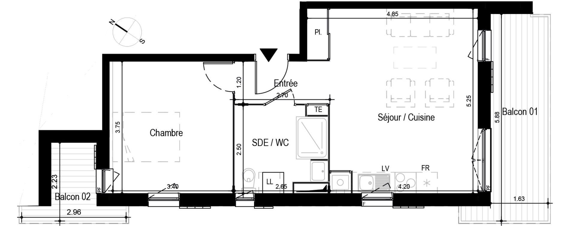 Appartement T2 meubl&eacute; de 45,18 m2 &agrave; Ax-Les-Thermes Centre