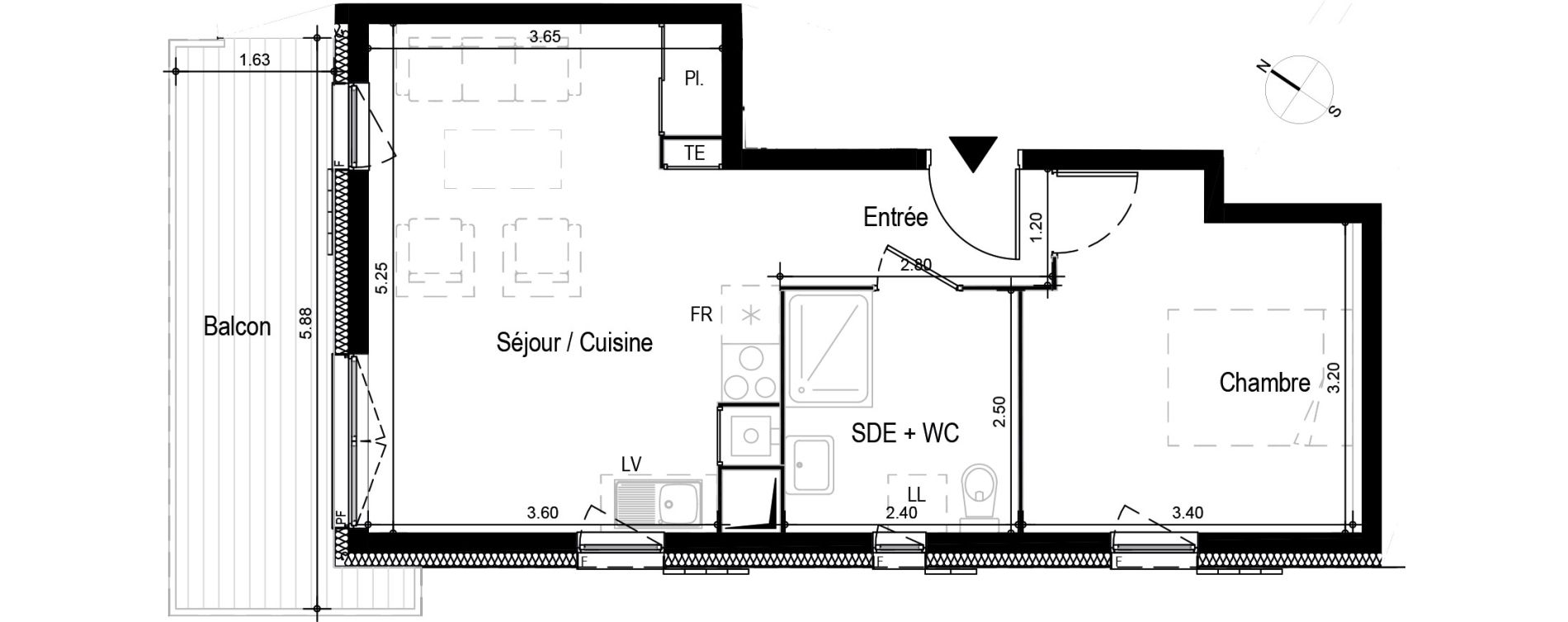 Appartement T2 meubl&eacute; de 41,79 m2 &agrave; Ax-Les-Thermes Centre