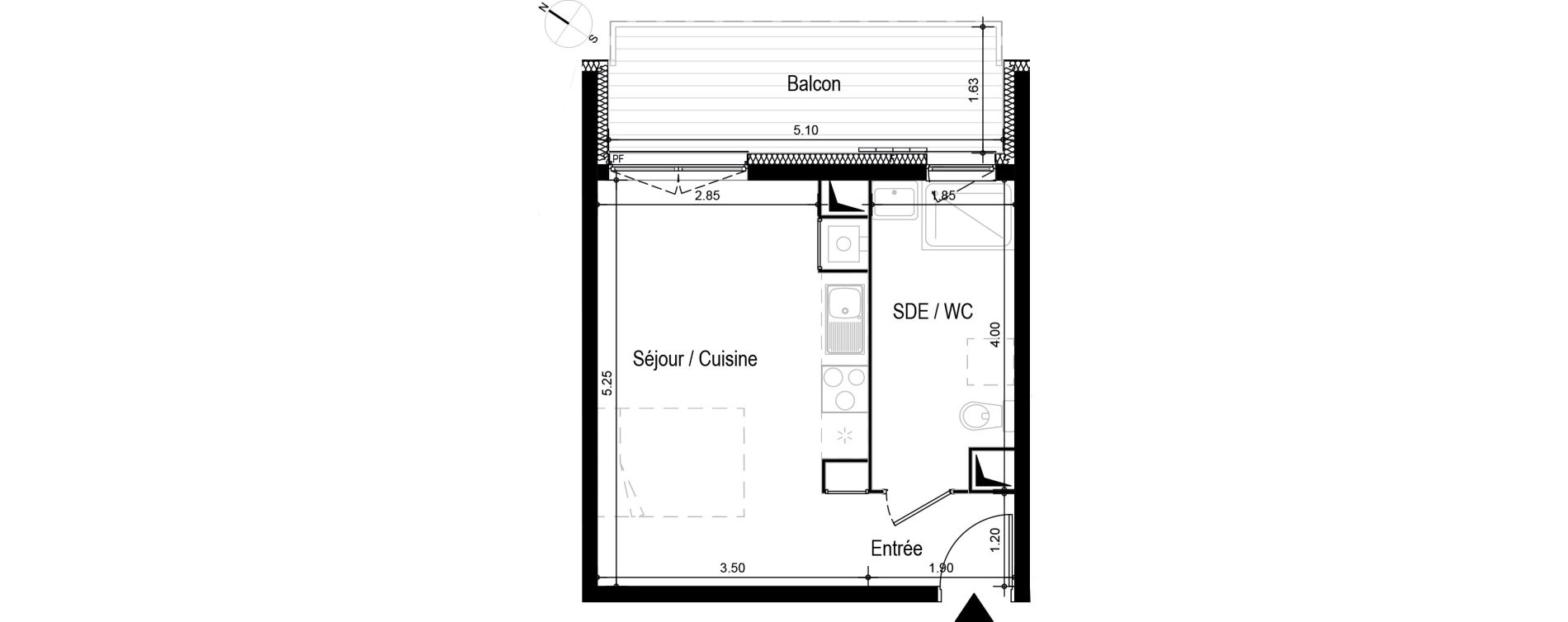 Appartement T1 meubl&eacute; de 27,37 m2 &agrave; Ax-Les-Thermes Centre