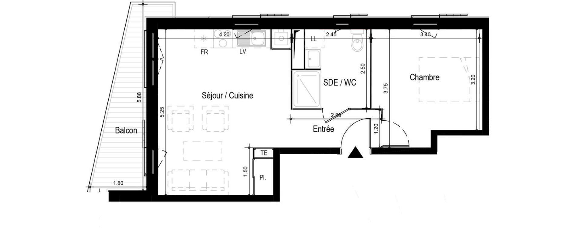 Appartement T2 meubl&eacute; de 41,66 m2 &agrave; Ax-Les-Thermes Centre