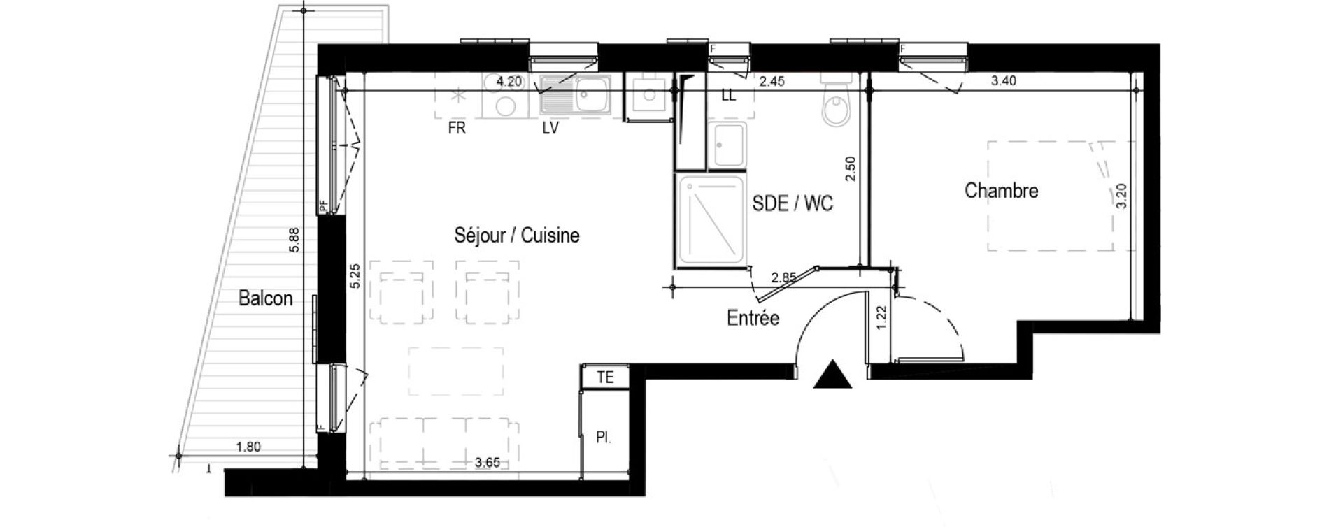 Appartement T2 meubl&eacute; de 41,66 m2 &agrave; Ax-Les-Thermes Centre